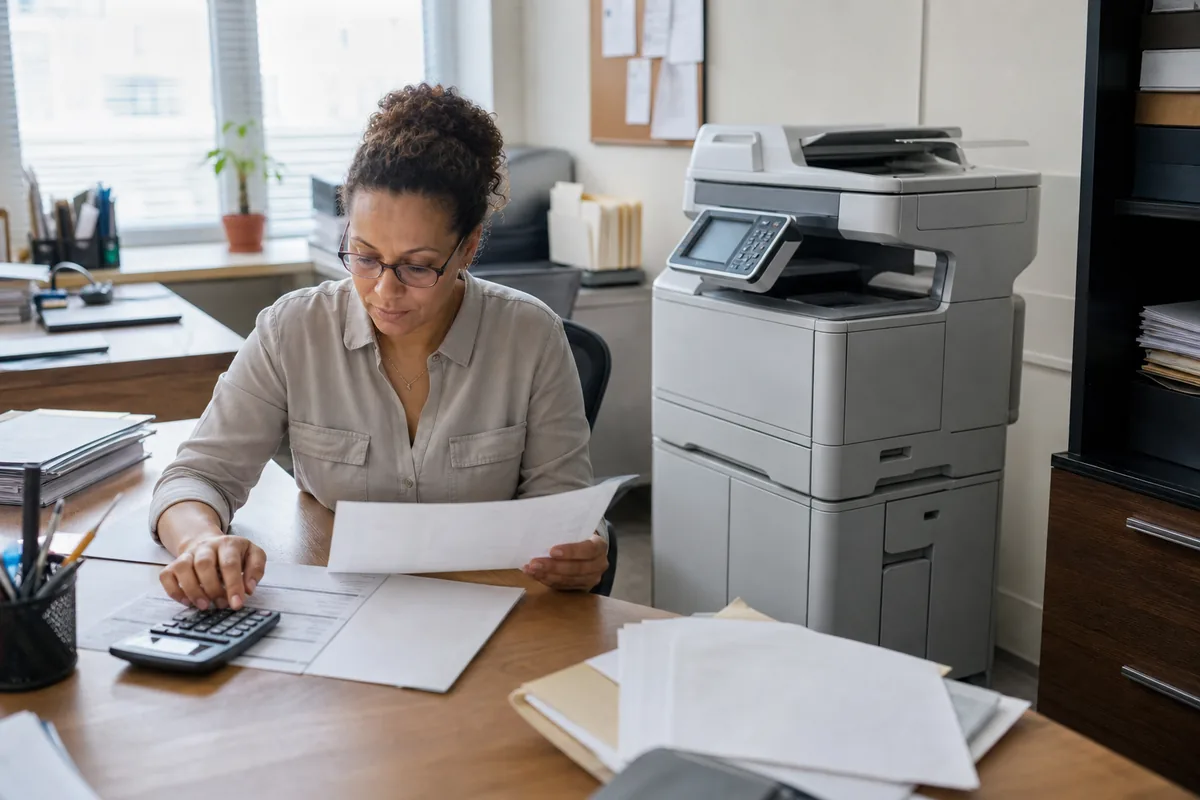 Finance manager comparing the total cost of an office copier